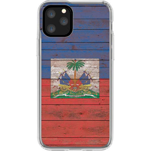 Haiti Flag Dark Wood iPhone 11 Pro Clear Case
